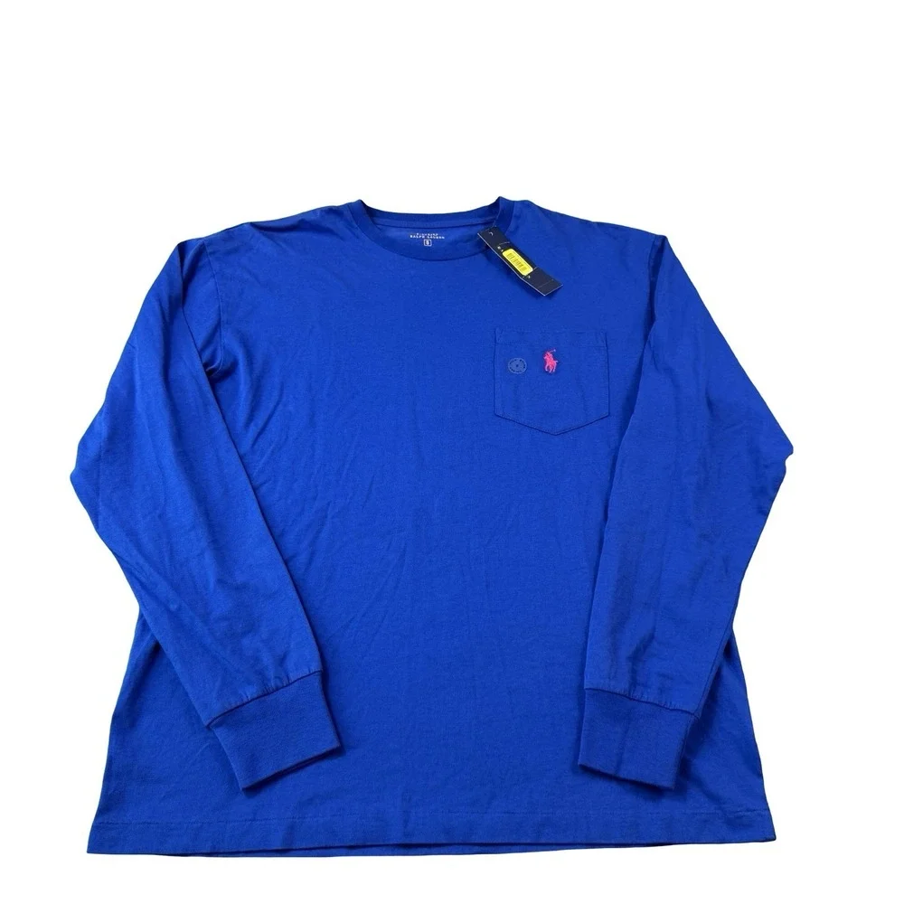Polo Ralph Lauren Blue Red Pony Logo Pocket L/S T Shirt Size Small NWT
